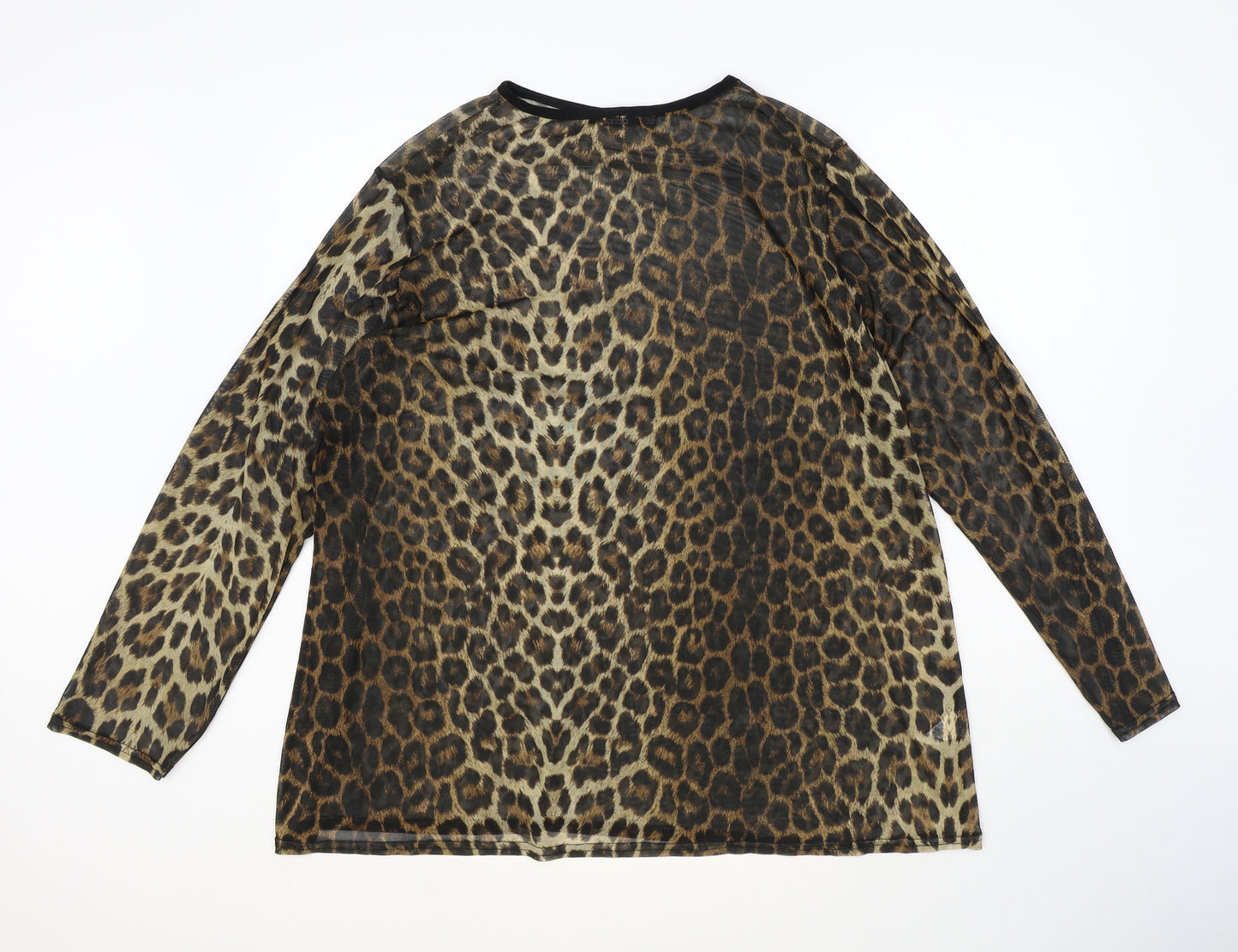 Boohoo Womens Brown Animal Print Nylon Basic Blouse Size 20 Round Neck - Leopard Print