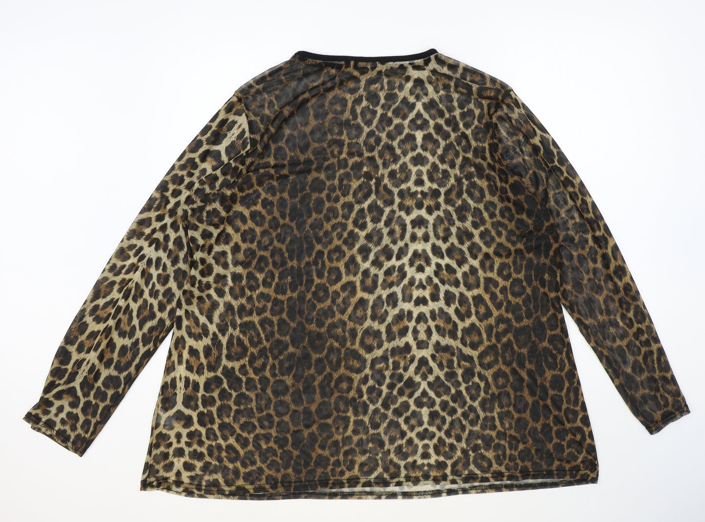 Boohoo Womens Brown Animal Print Nylon Basic Blouse Size 20 Round Neck - Leopard Print