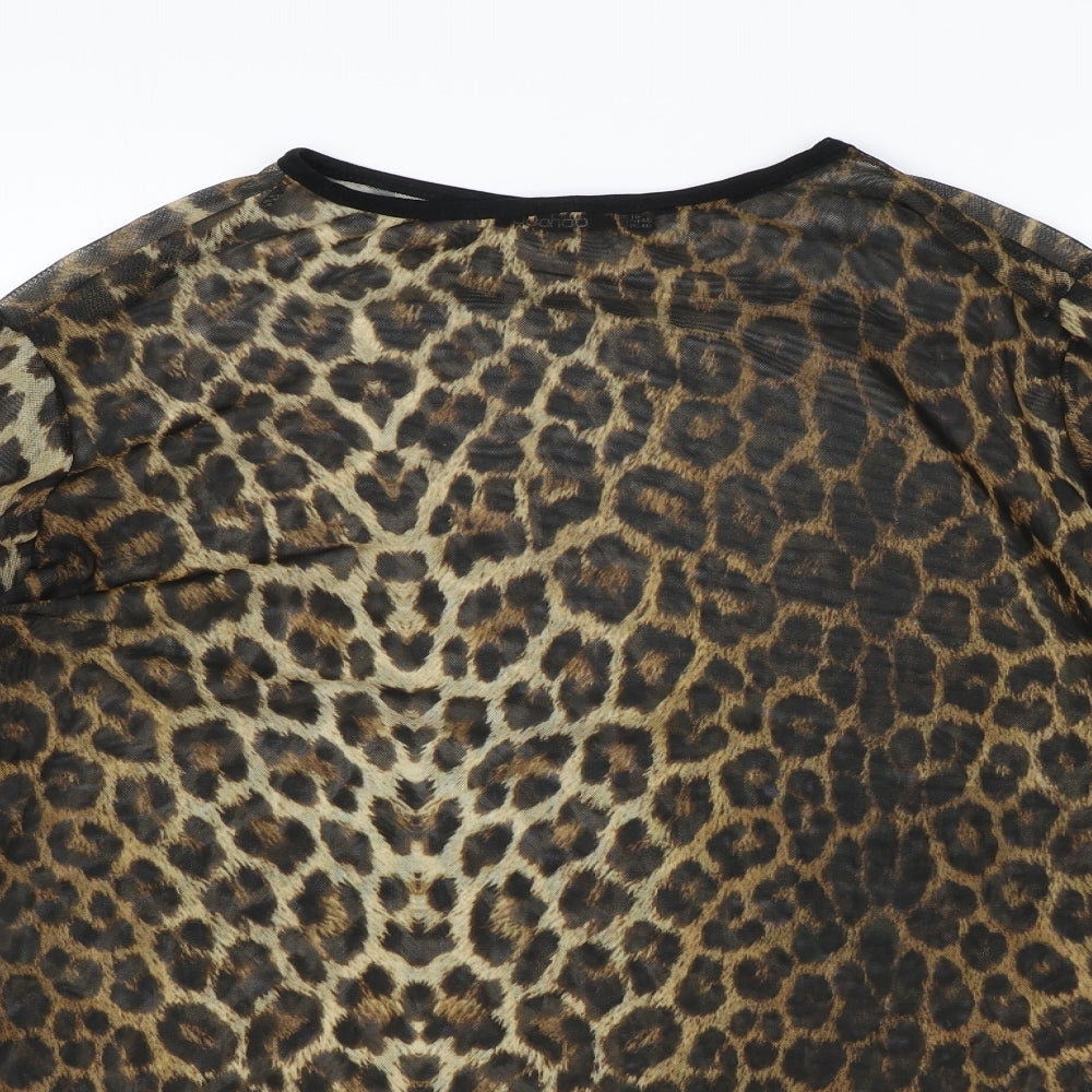 Boohoo Womens Brown Animal Print Nylon Basic Blouse Size 20 Round Neck - Leopard Print