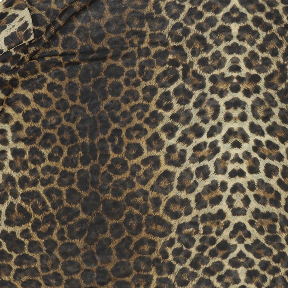 Boohoo Womens Brown Animal Print Nylon Basic Blouse Size 20 Round Neck - Leopard Print