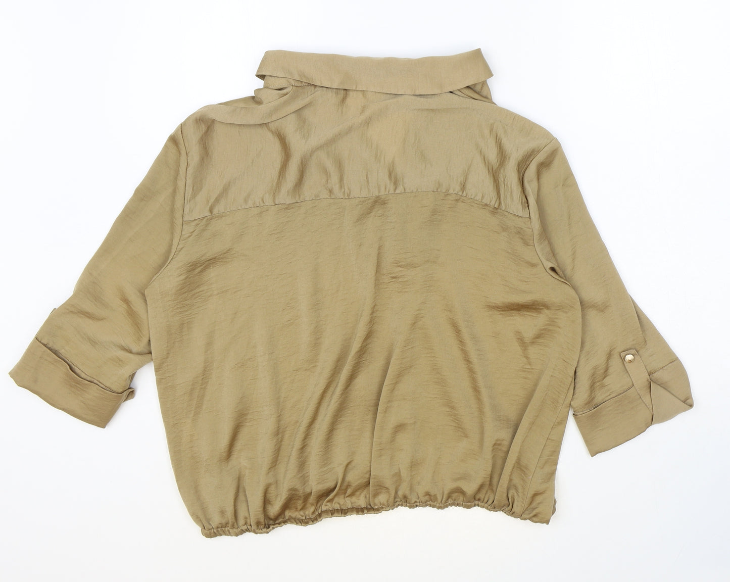 River Island Womens Brown Polyester Cropped Button-Up Size 12 Collared - Tie Waist Detail