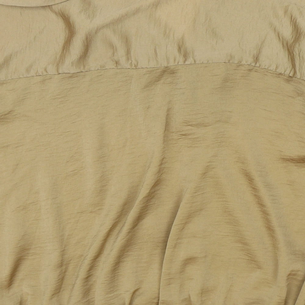 River Island Womens Brown Polyester Cropped Button-Up Size 12 Collared - Tie Waist Detail