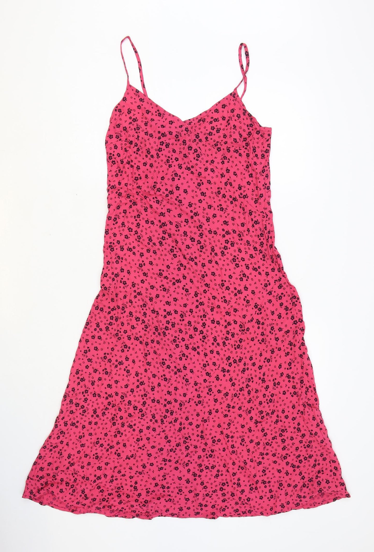 New Look Womens Pink Floral Viscose Slip Dress Size 10 V-Neck