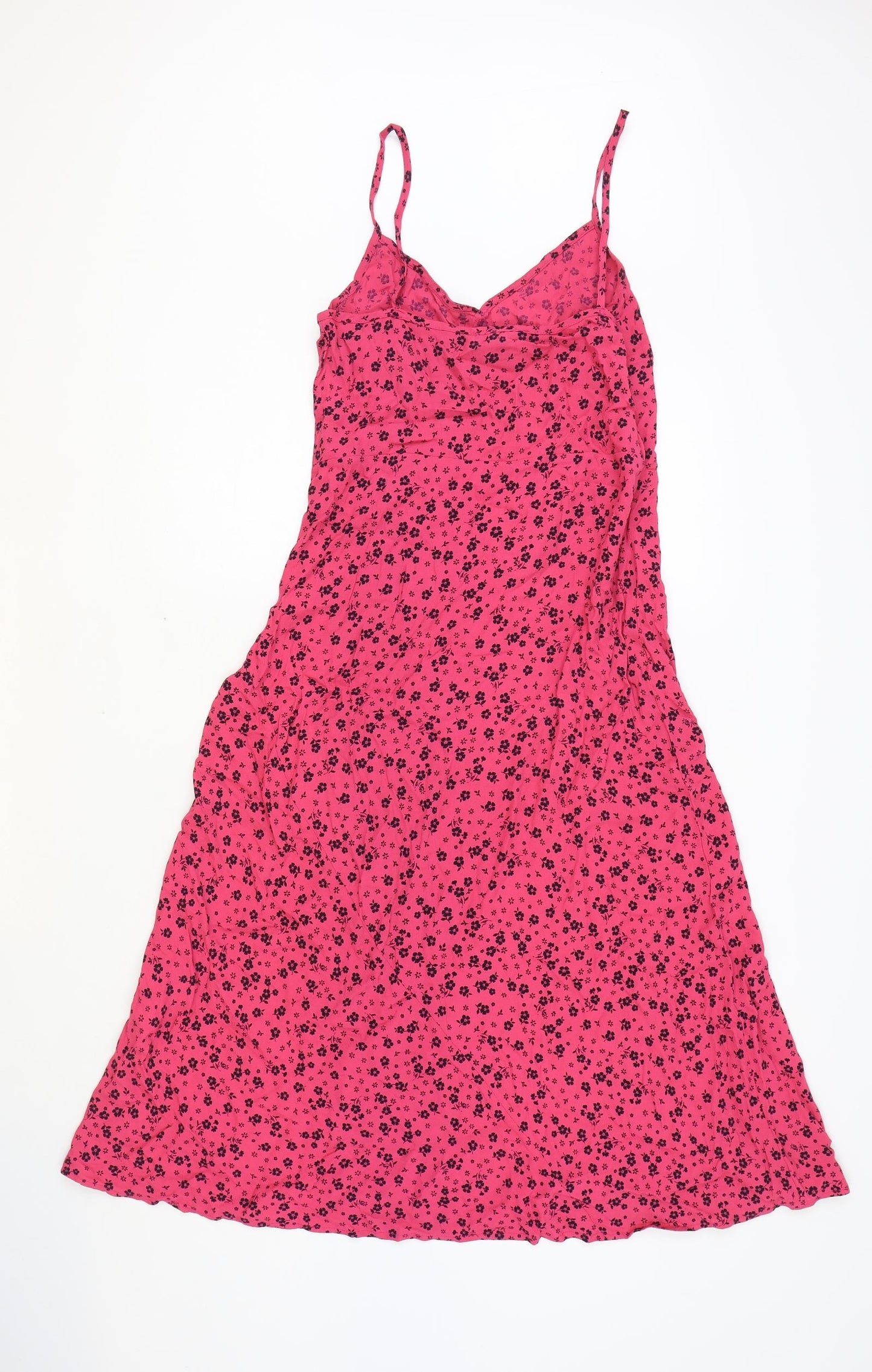 New Look Womens Pink Floral Viscose Slip Dress Size 10 V-Neck