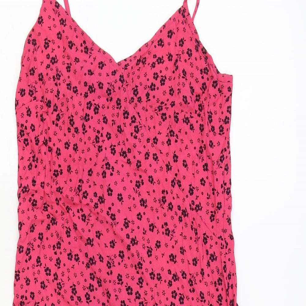 New Look Womens Pink Floral Viscose Slip Dress Size 10 V-Neck