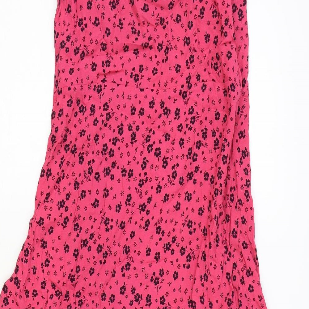 New Look Womens Pink Floral Viscose Slip Dress Size 10 V-Neck