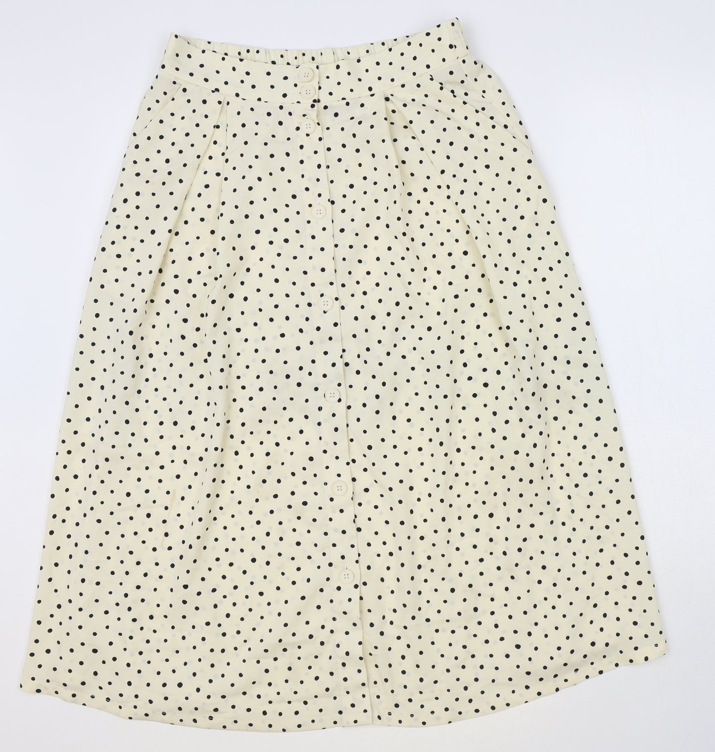 Monki Womens Ivory Polka Dot Polyester Flare Skirt Size S Button