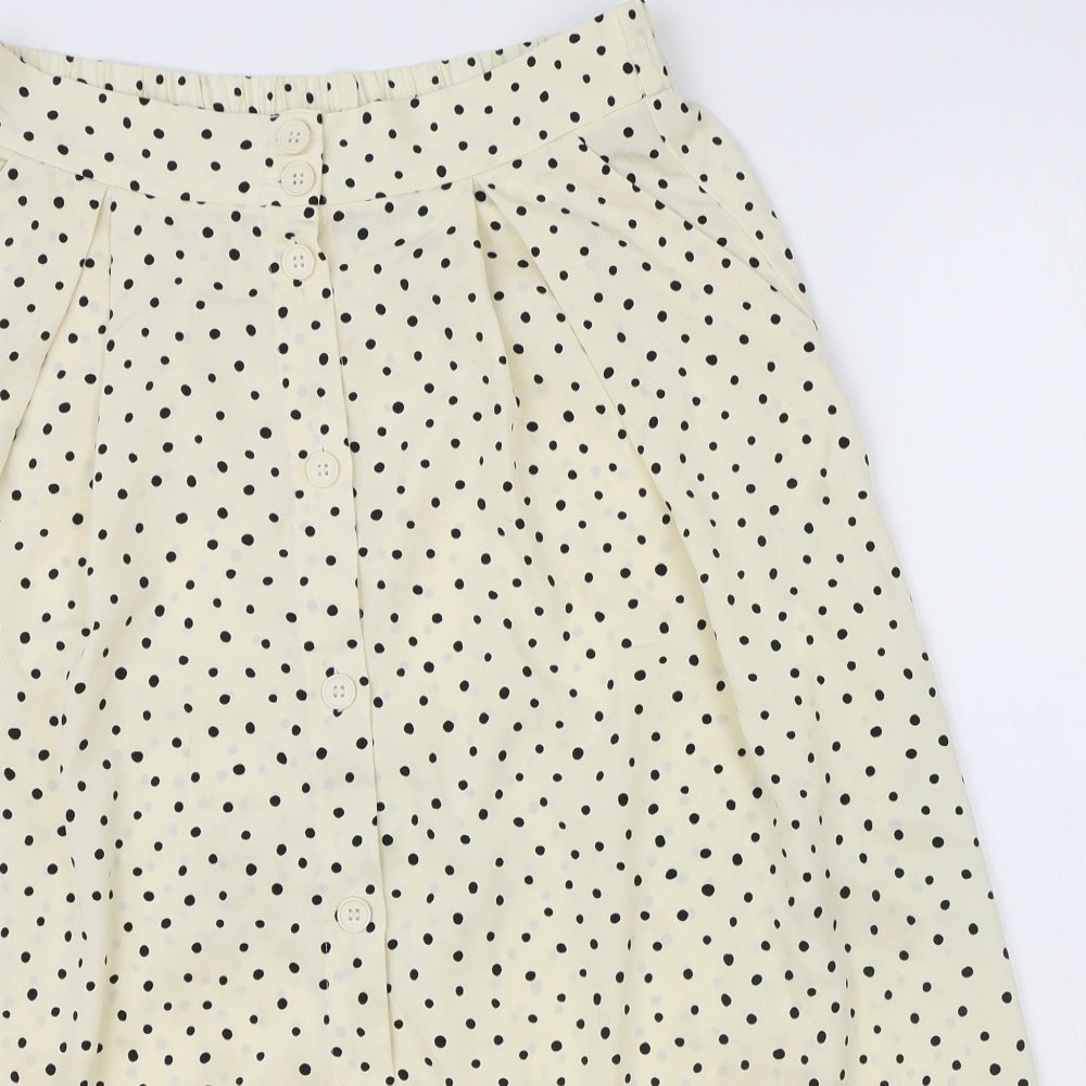 Monki Womens Ivory Polka Dot Polyester Flare Skirt Size S Button