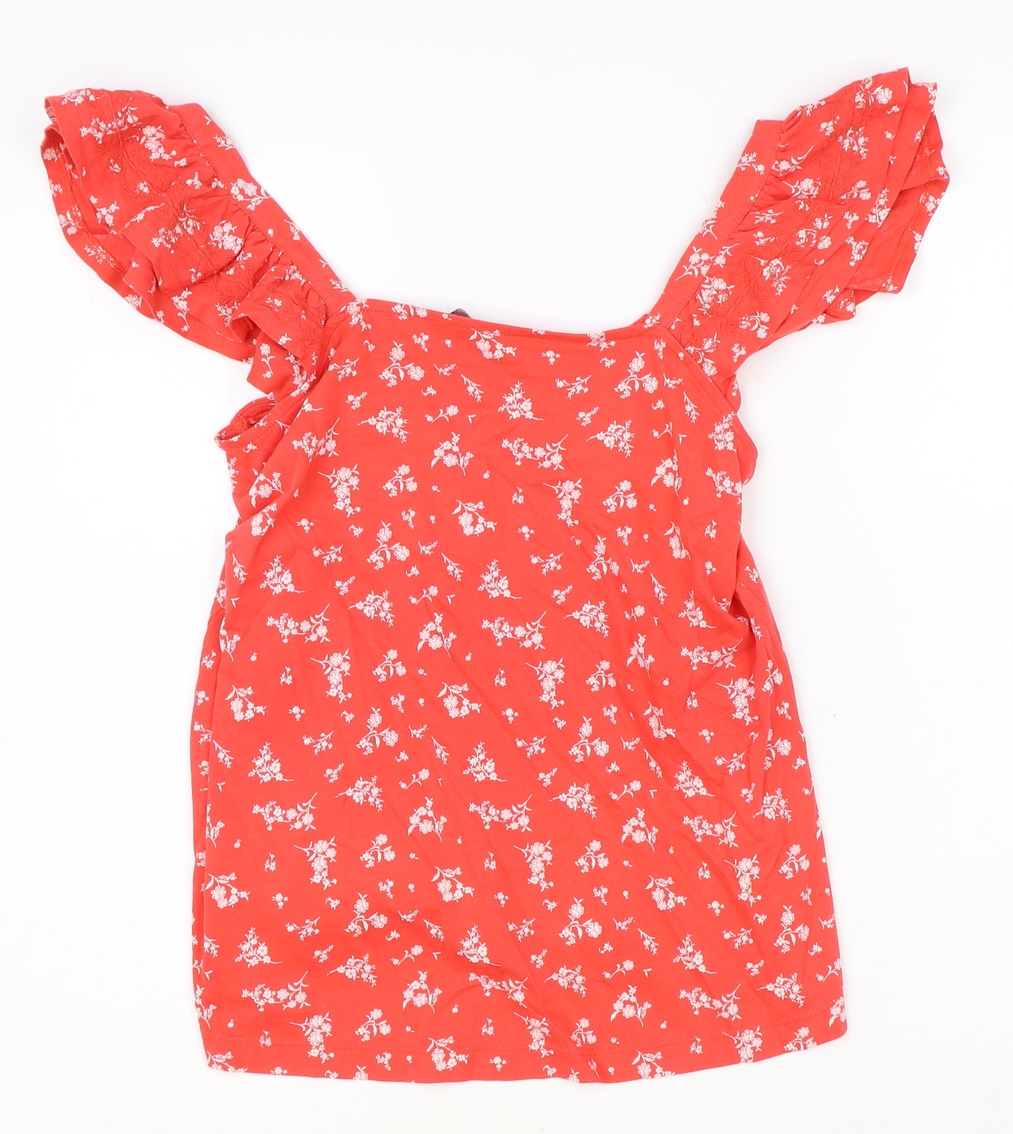 Marks and Spencer Womens Red Floral Cotton Basic Tank Size 8 Square Neck