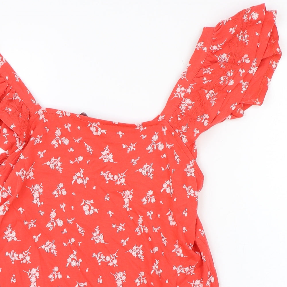 Marks and Spencer Womens Red Floral Cotton Basic Tank Size 8 Square Neck