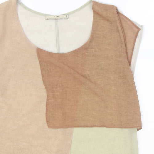Zara Womens Brown Polyester Basic T-Shirt Size S Scoop Neck