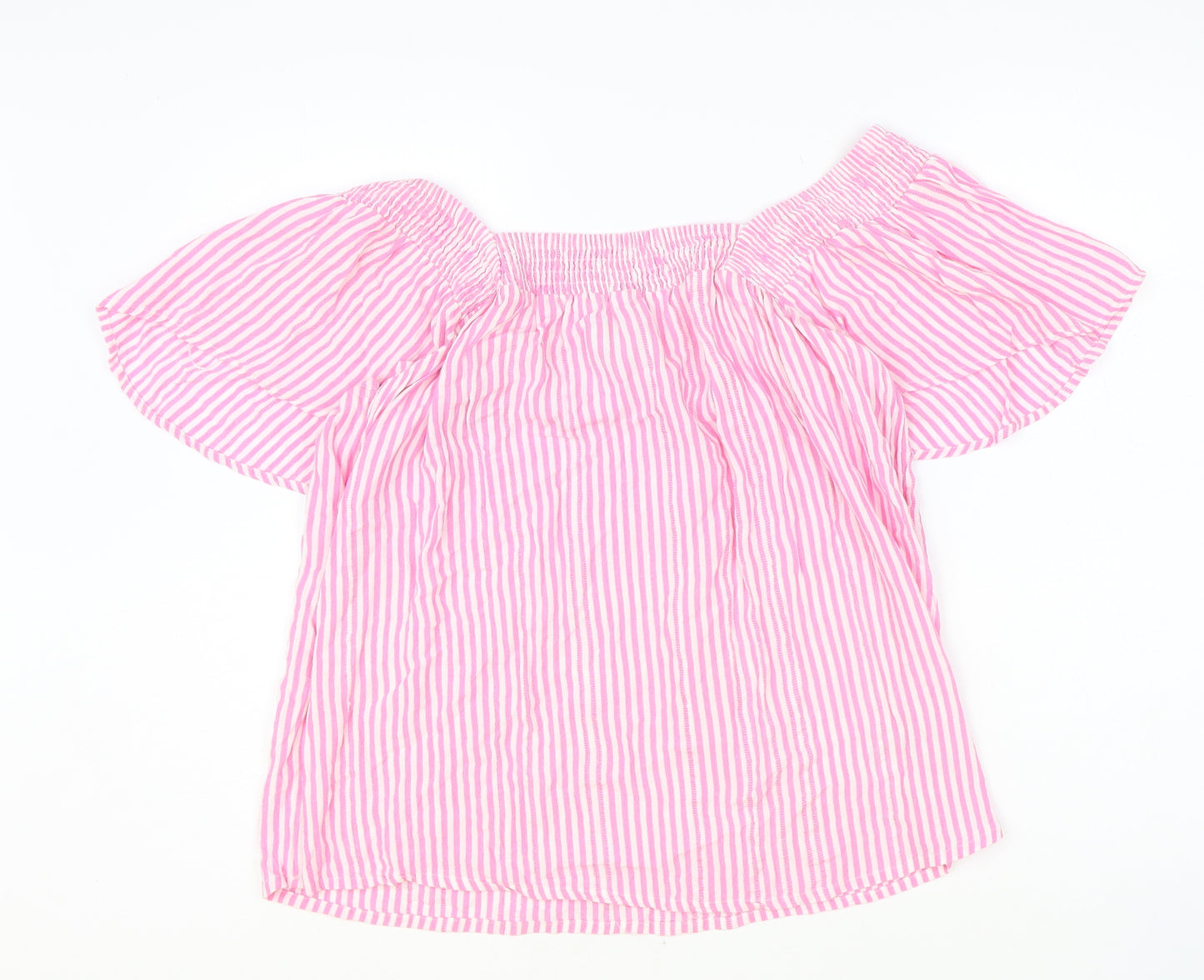 F&F Womens Pink Striped Viscose Basic Blouse Size 12 Square Neck