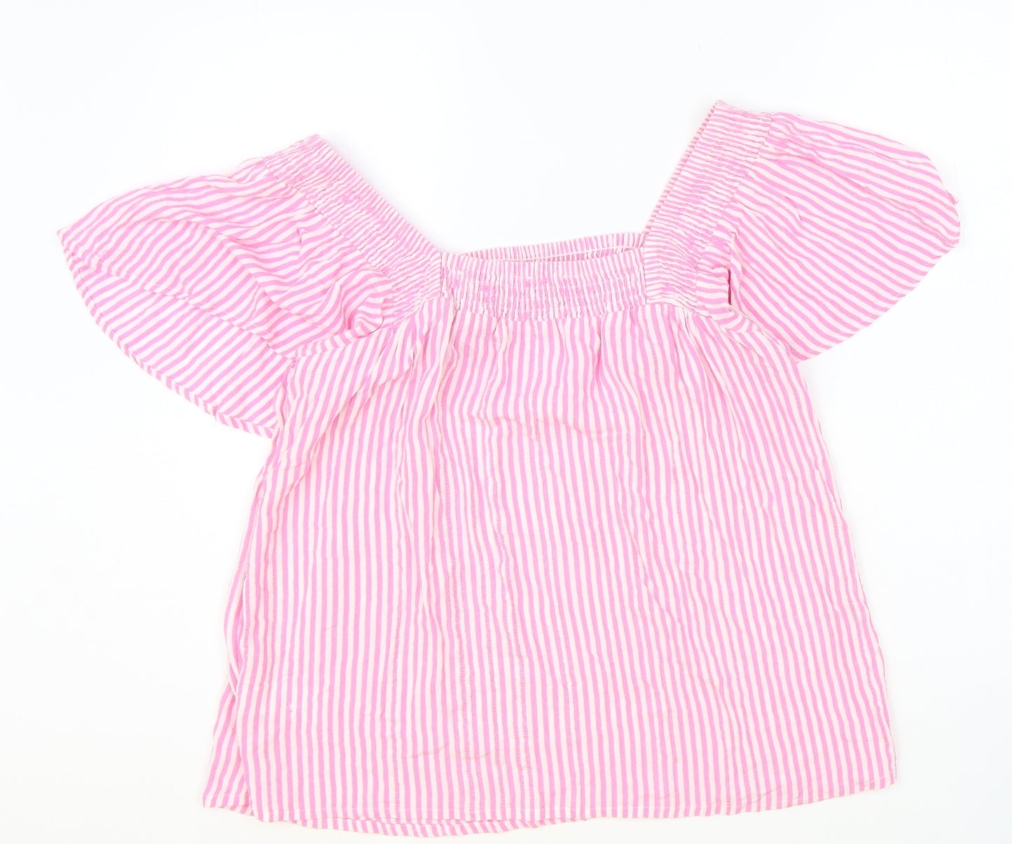 F&F Womens Pink Striped Viscose Basic Blouse Size 12 Square Neck
