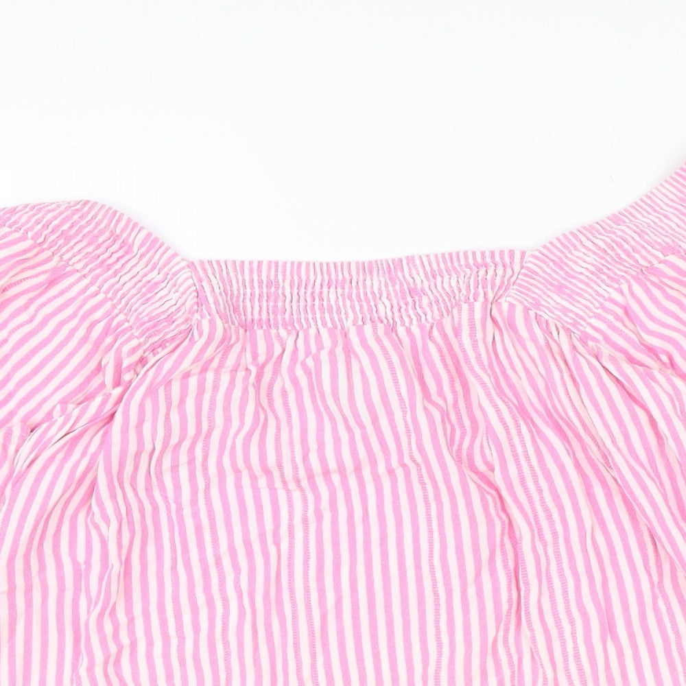 F&F Womens Pink Striped Viscose Basic Blouse Size 12 Square Neck
