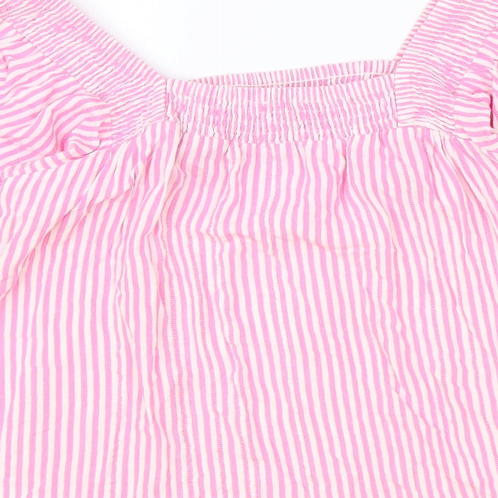 F&F Womens Pink Striped Viscose Basic Blouse Size 12 Square Neck
