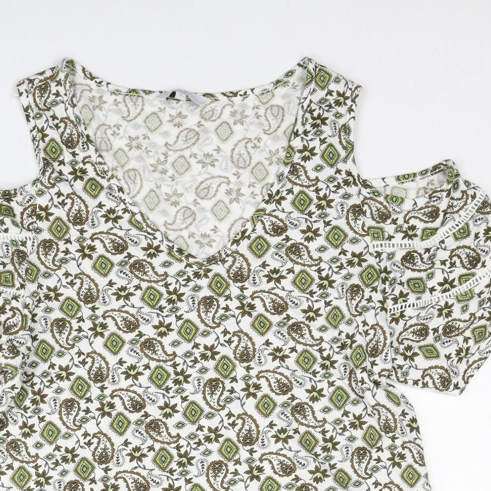 NEXT Womens Multicoloured Geometric Cotton Basic Blouse Size 8 V-Neck