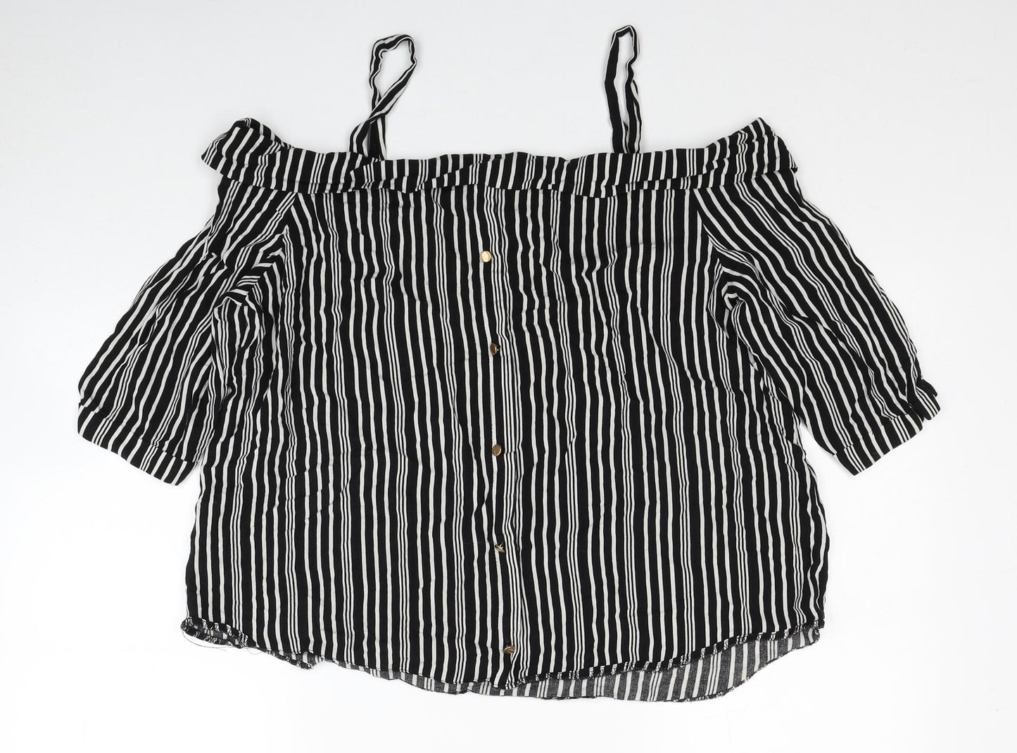 Selected Womens Black Striped Viscose Basic Blouse Size 6 Square Neck