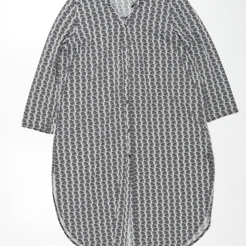 H&M Womens Black Geometric Polyester Basic Button-Up Size S V-Neck