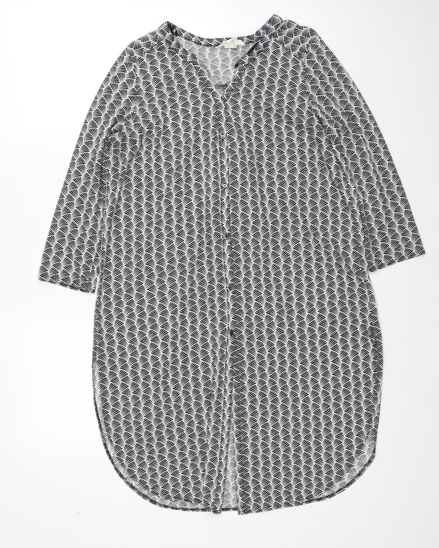H&M Womens Black Geometric Polyester Basic Button-Up Size S V-Neck