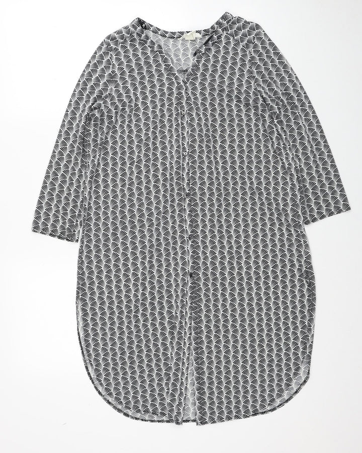 H&M Womens Black Geometric Polyester Basic Button-Up Size S V-Neck