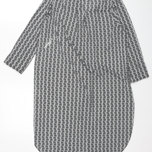 H&M Womens Black Geometric Polyester Basic Button-Up Size S V-Neck