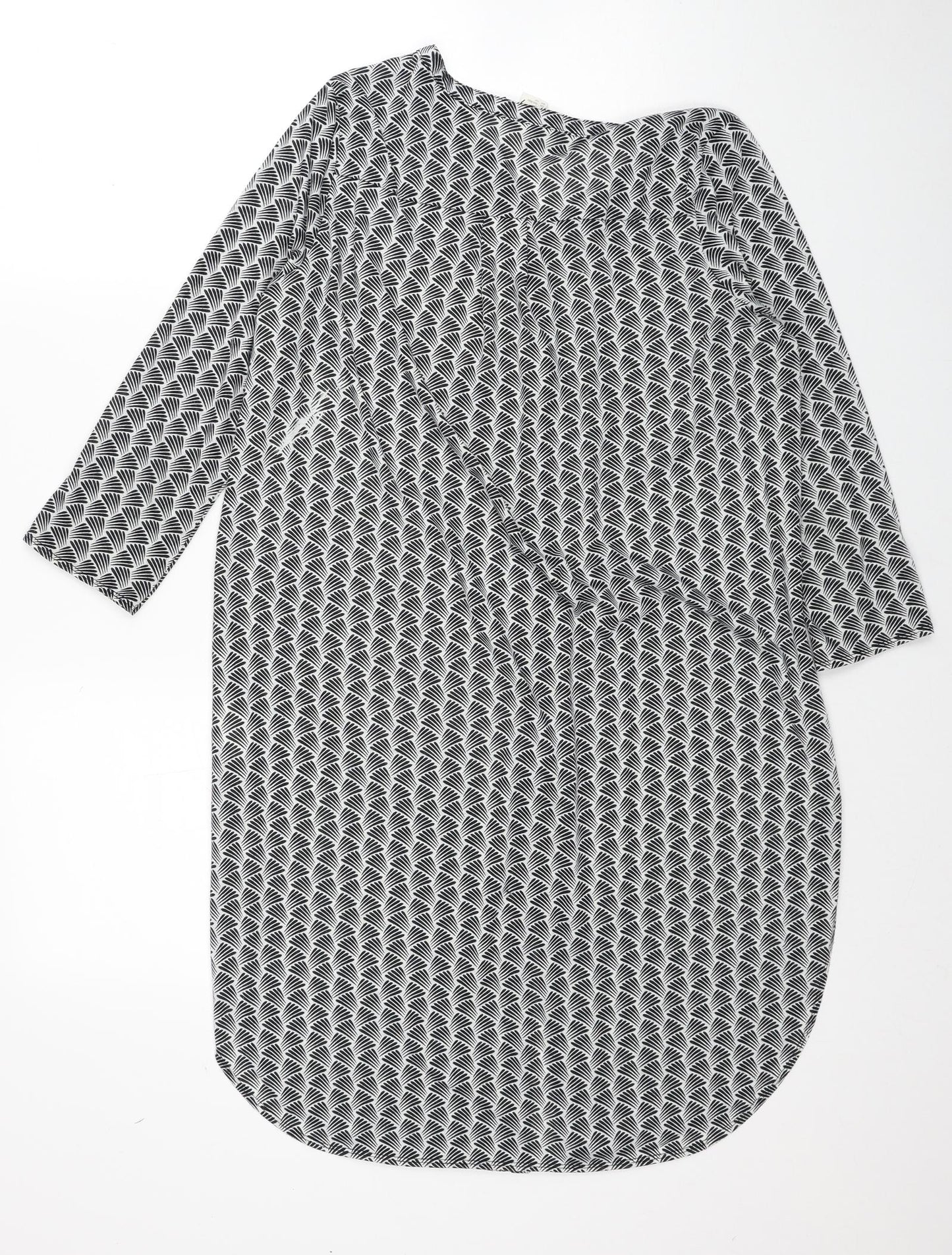 H&M Womens Black Geometric Polyester Basic Button-Up Size S V-Neck