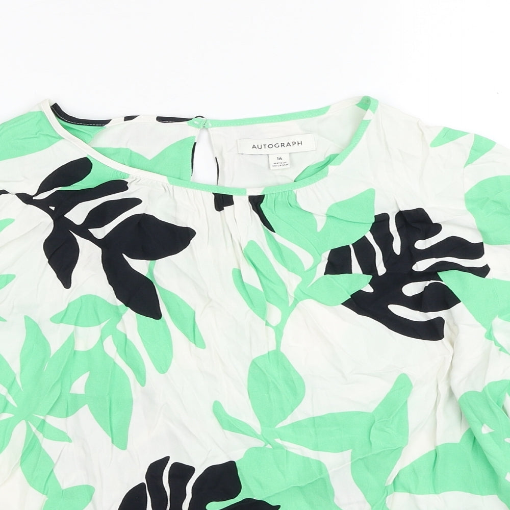 Autograph Womens Multicoloured Geometric Viscose Basic Blouse Size 16 Round Neck