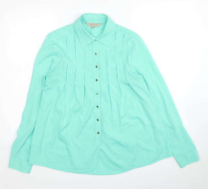 Yessica Womens Green Polyester Basic Button-Up Size 10 Collared