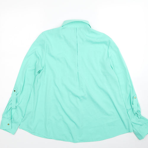 Yessica Womens Green Polyester Basic Button-Up Size 10 Collared
