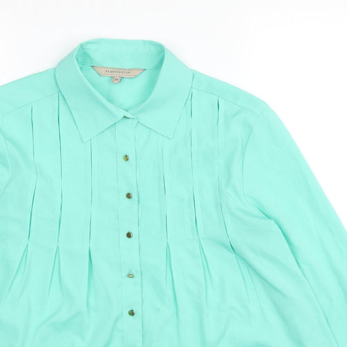 Yessica Womens Green Polyester Basic Button-Up Size 10 Collared