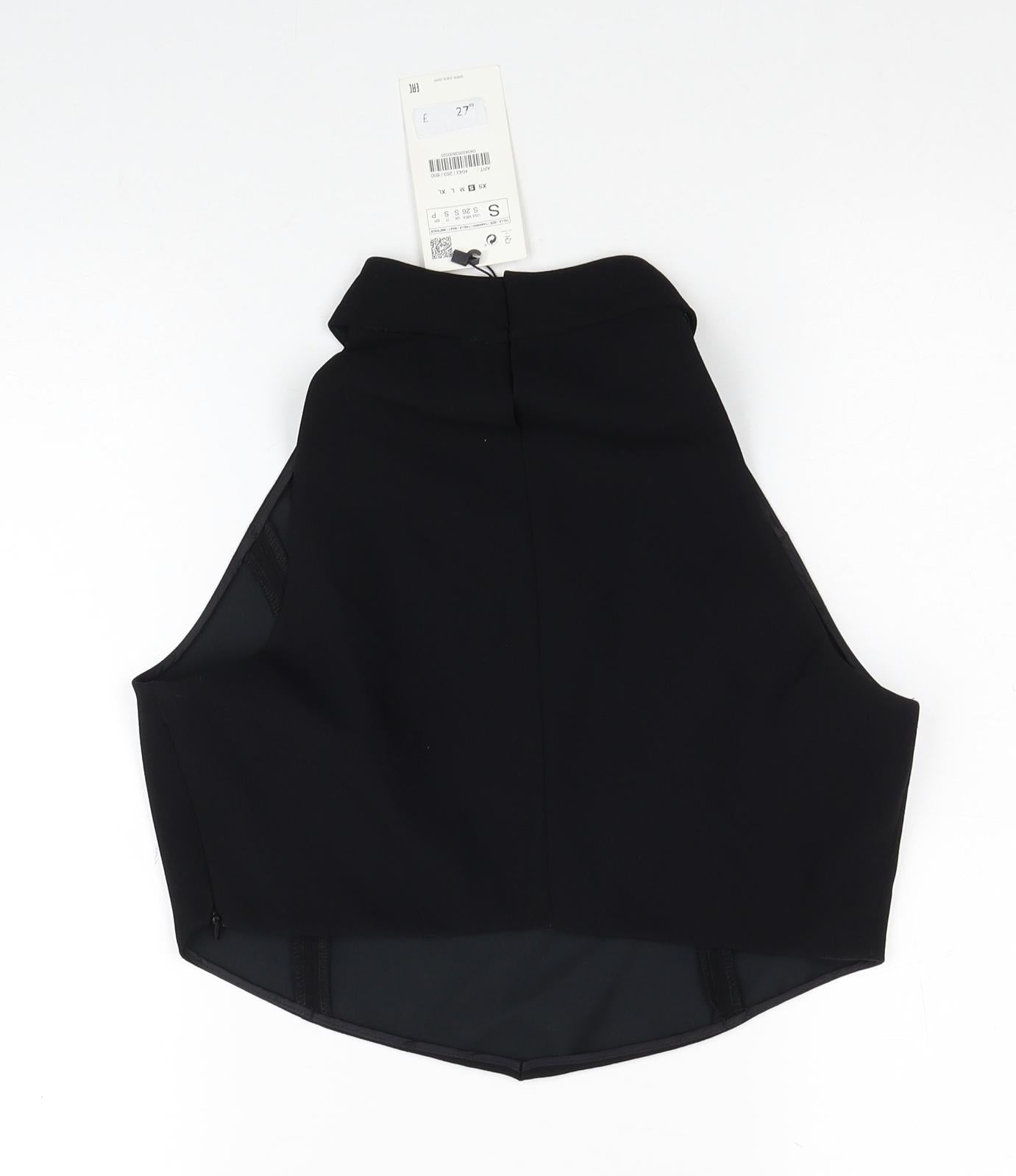 Zara Womens Black Polyester Basic Tank Size S Mock Neck