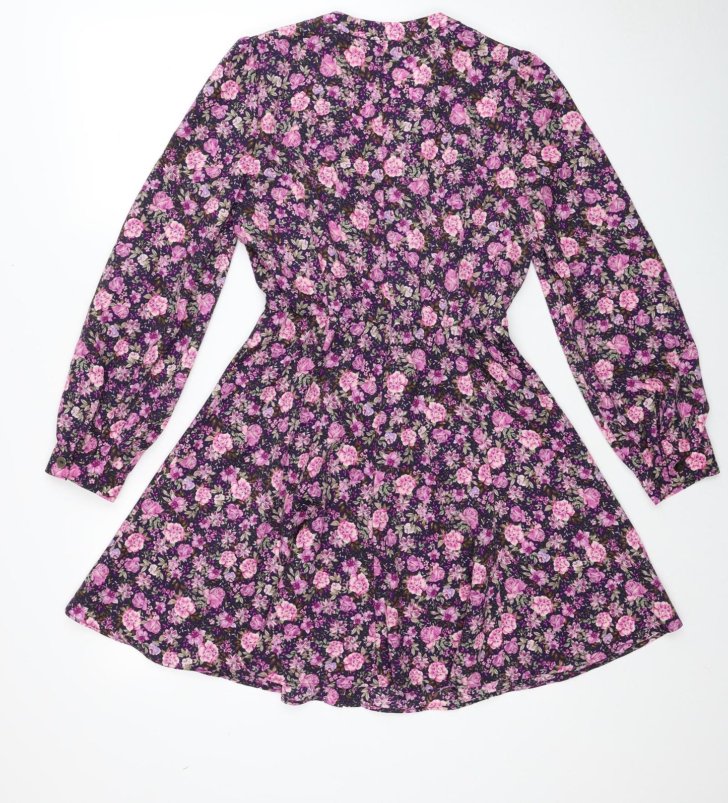 Zara Womens Purple Floral Polyester Fit & Flare Size S V-Neck Button