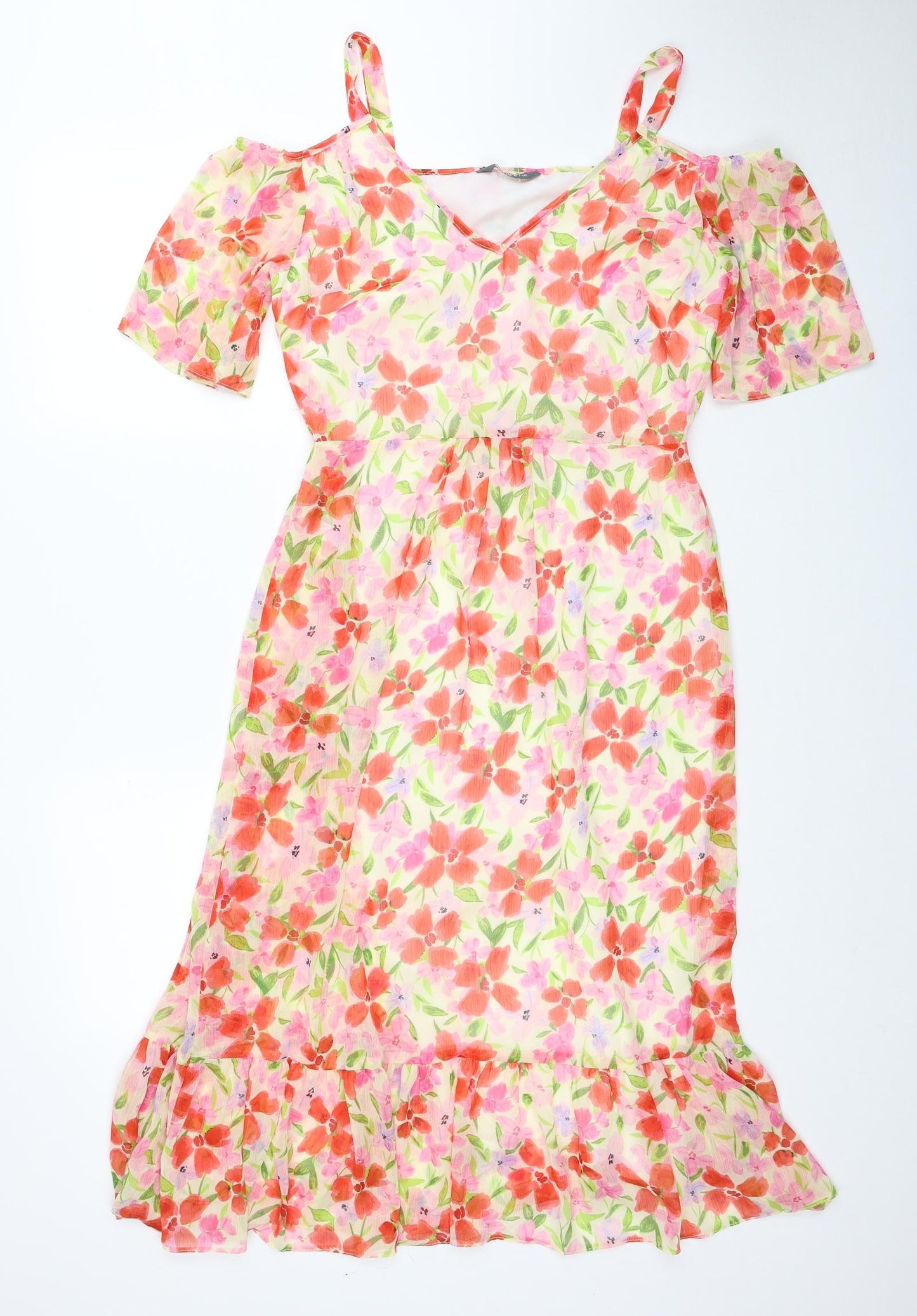 Nutmeg Womens Multicoloured Floral Polyester A-Line Size 10 V-Neck Pullover