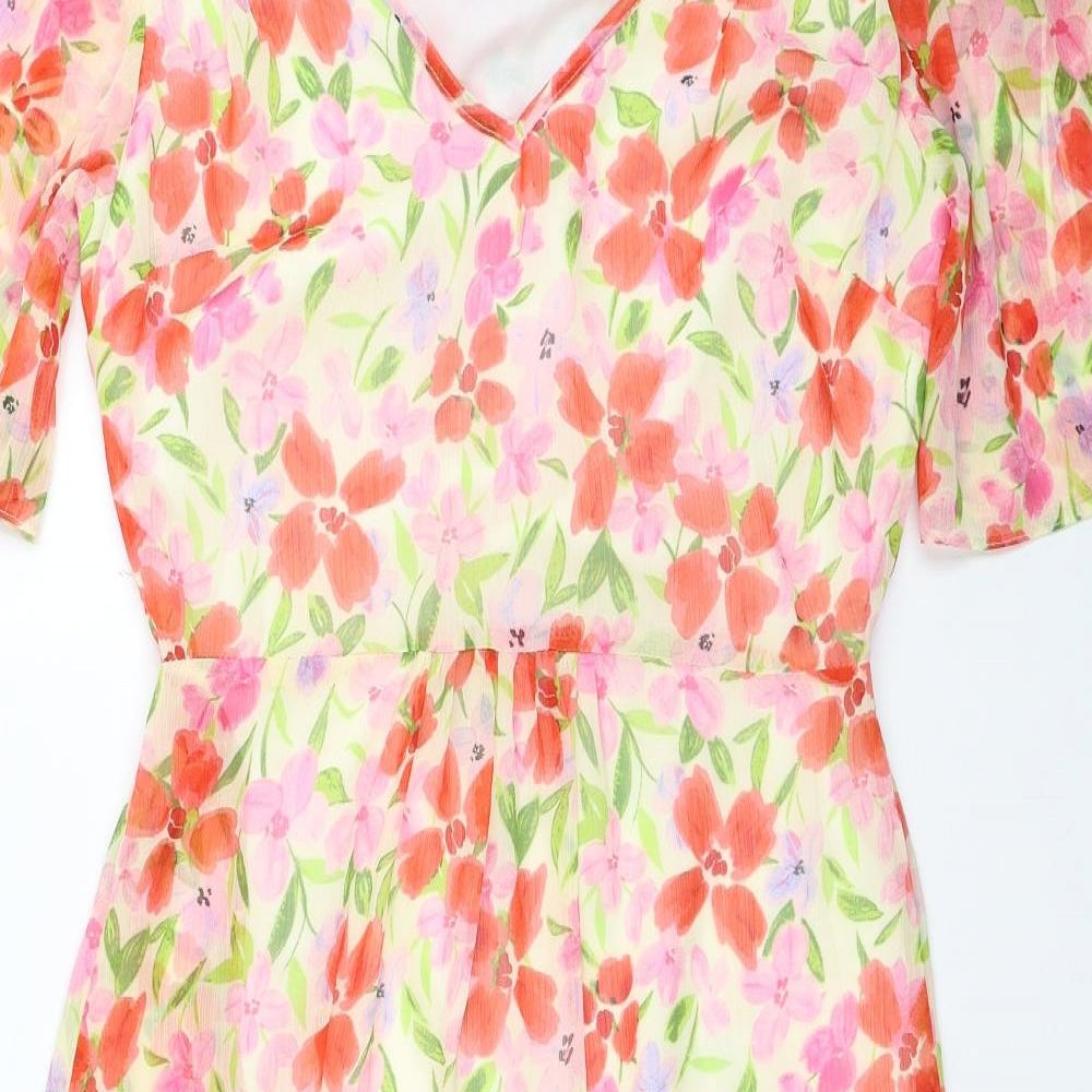 Nutmeg Womens Multicoloured Floral Polyester A-Line Size 10 V-Neck Pullover