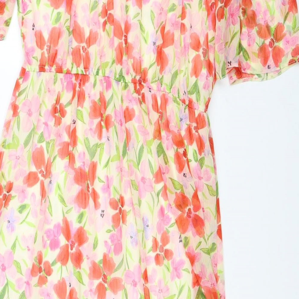 Nutmeg Womens Multicoloured Floral Polyester A-Line Size 10 V-Neck Pullover