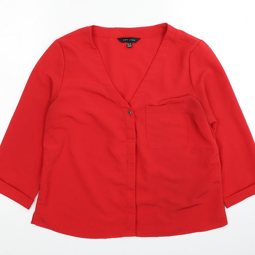 New Look Womens Red Polyester Basic Blouse Size 10 V-Neck