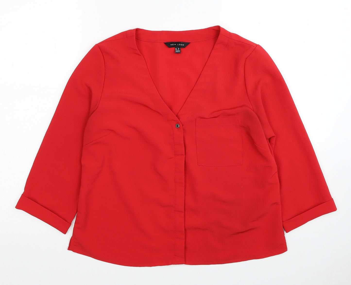 New Look Womens Red Polyester Basic Blouse Size 10 V-Neck