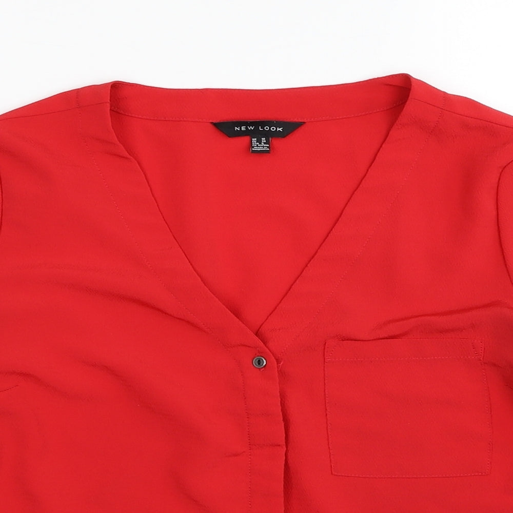 New Look Womens Red Polyester Basic Blouse Size 10 V-Neck