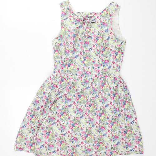 Be Beau Womens Multicoloured Floral Cotton Fit & Flare Size 10 Boat Neck Zip