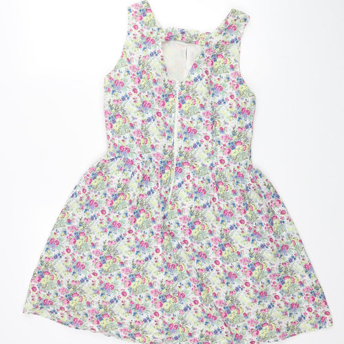 Be Beau Womens Multicoloured Floral Cotton Fit & Flare Size 10 Boat Neck Zip