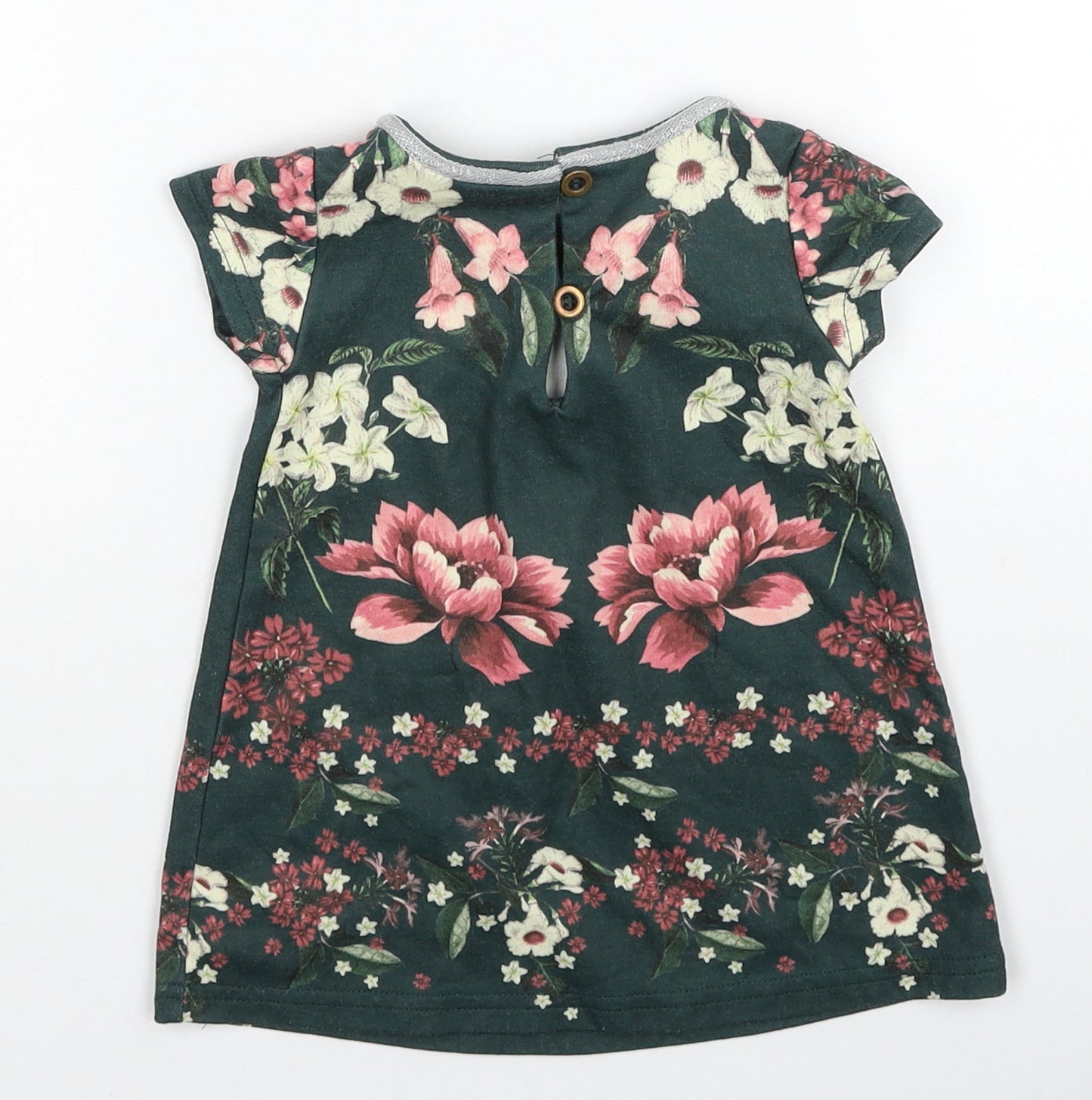 NEXT Girls Green Floral Cotton Shift Size 6-9 Months Round Neck