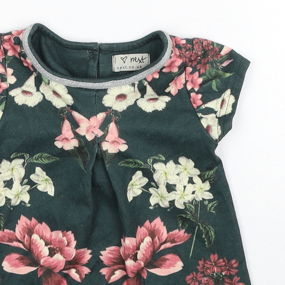 NEXT Girls Green Floral Cotton Shift Size 6-9 Months Round Neck