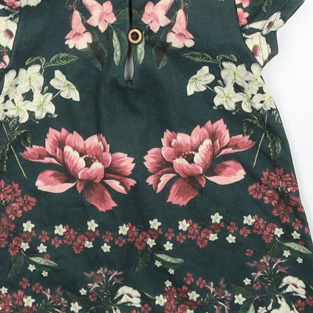 NEXT Girls Green Floral Cotton Shift Size 6-9 Months Round Neck