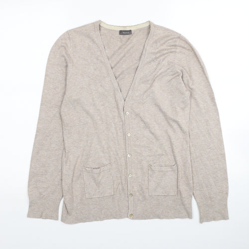 Yessica Womens Beige V-Neck Viscose Cardigan Jumper Size M