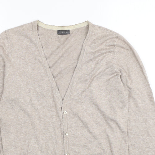 Yessica Womens Beige V-Neck Viscose Cardigan Jumper Size M