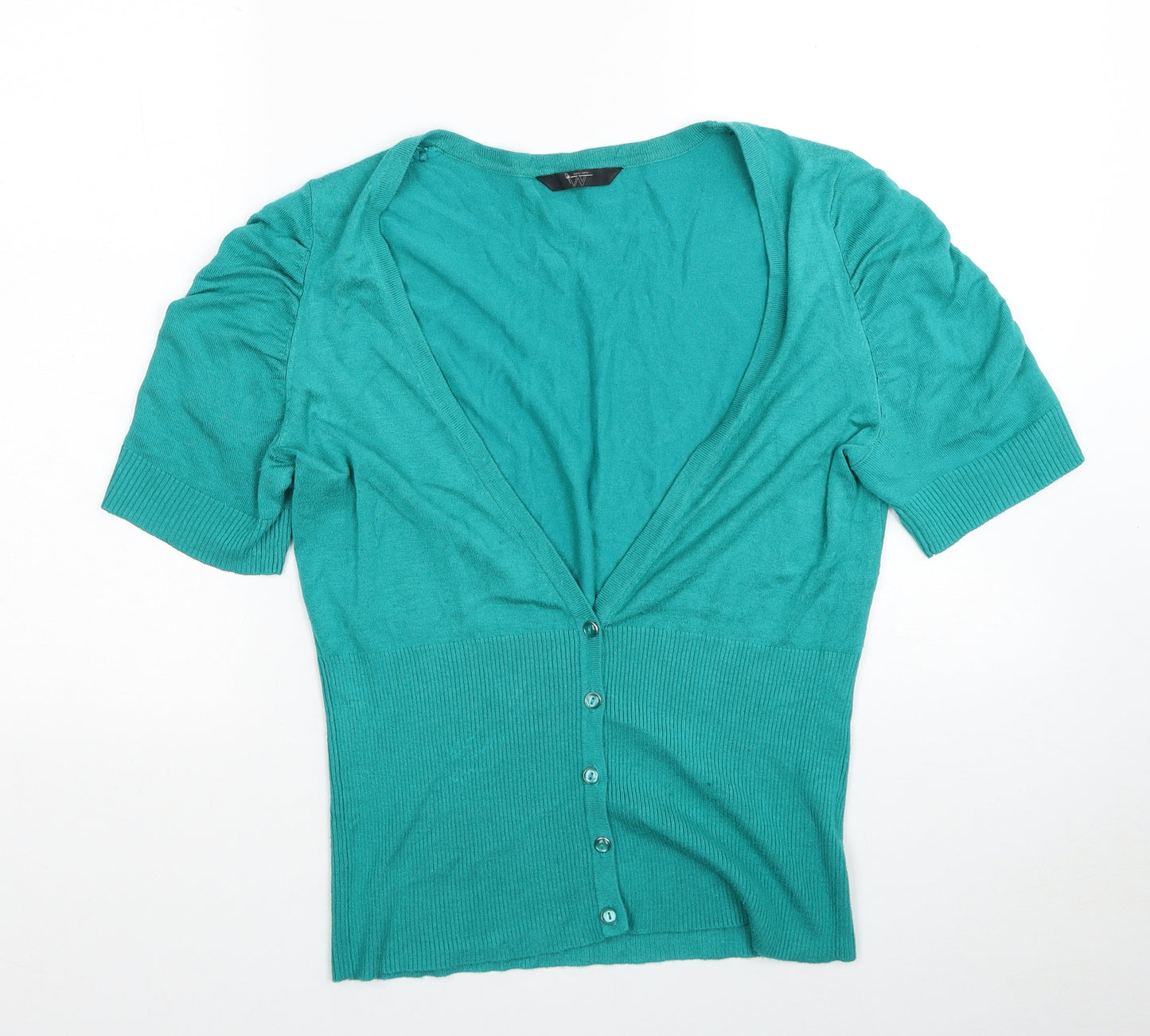 BHS Womens Blue V-Neck Acrylic Cardigan Jumper Size 14