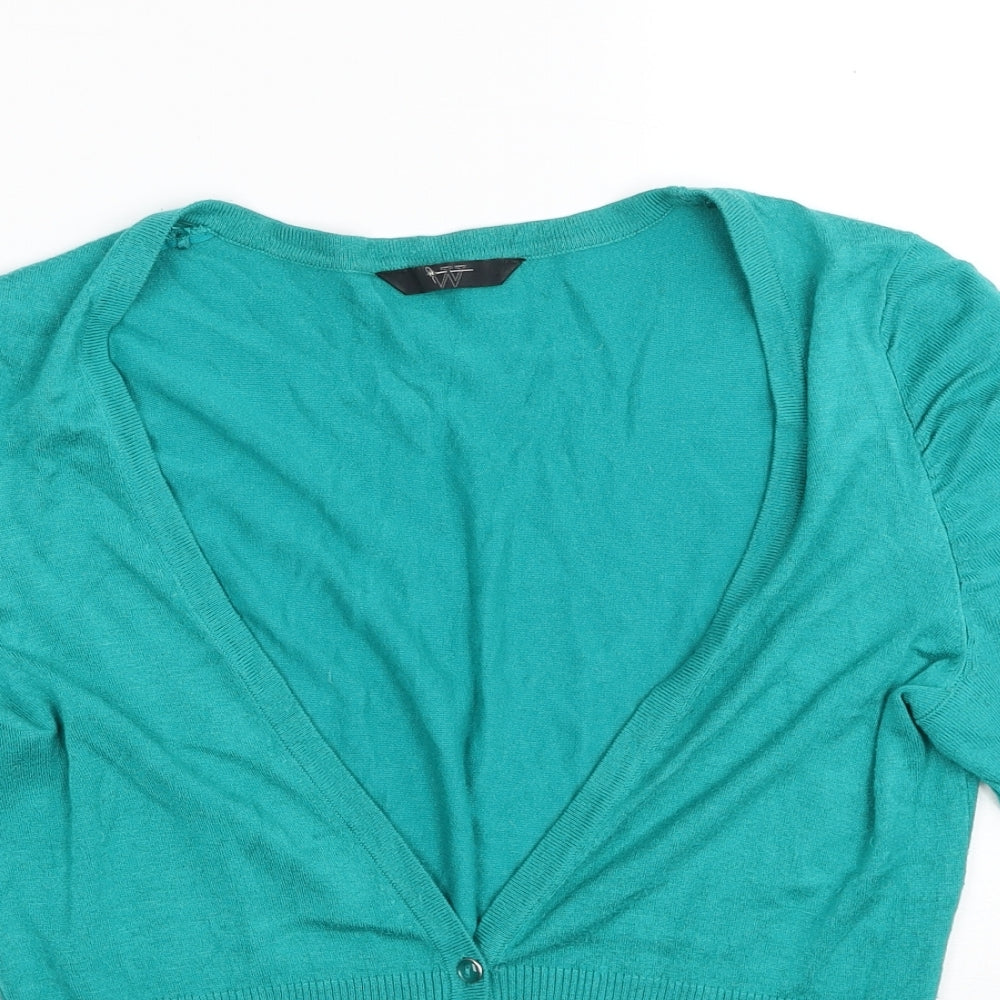 BHS Womens Blue V-Neck Acrylic Cardigan Jumper Size 14