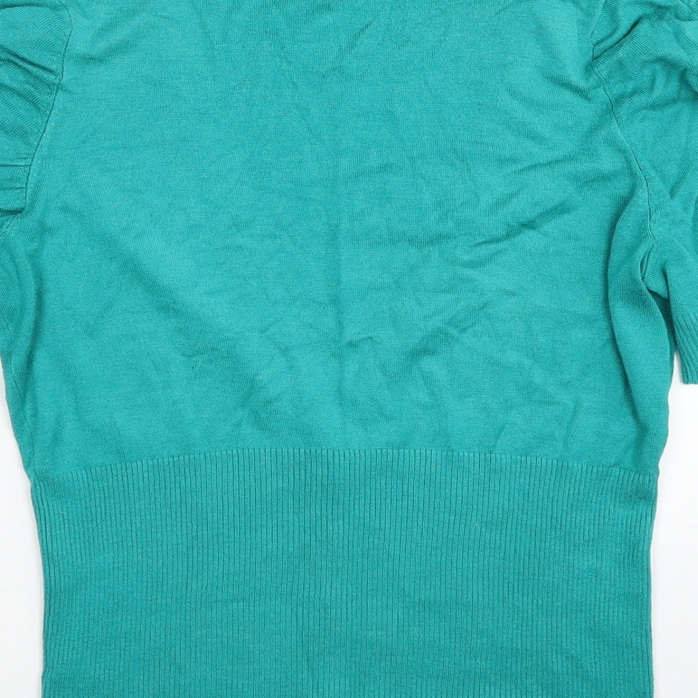 BHS Womens Blue V-Neck Acrylic Cardigan Jumper Size 14