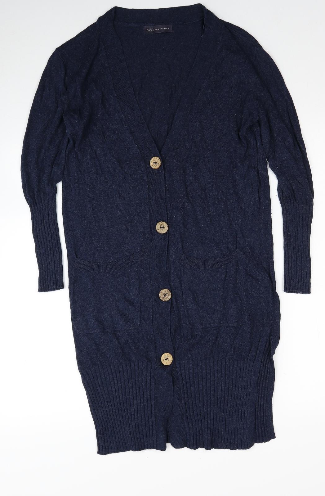 Marks and Spencer Womens Blue V-Neck Viscose Cardigan Jumper Size M