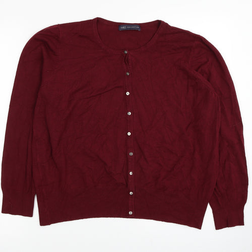 Marks and Spencer Womens Red Round Neck Viscose Cardigan Jumper Size 20
